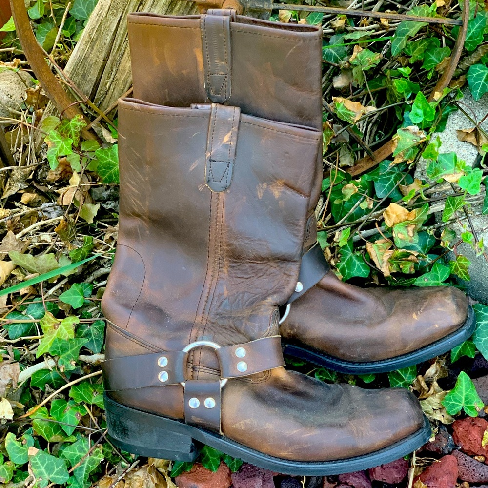 Double H Brown Distressed Leather Harness Ring Engineer Motorcycle Boots